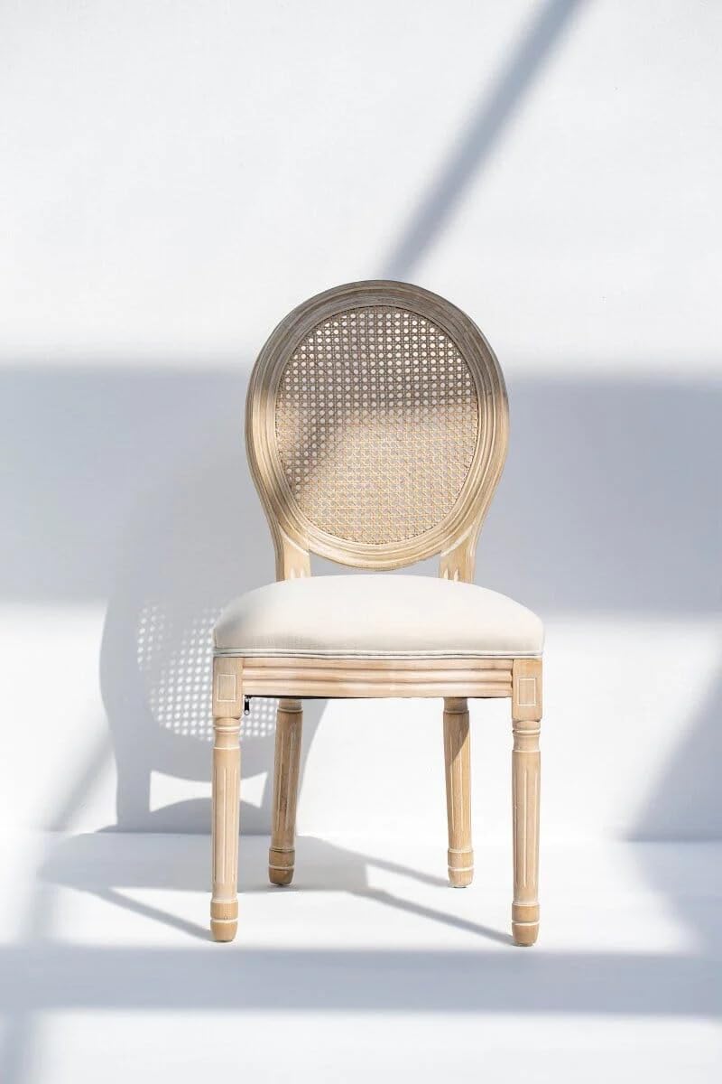 The Gileteen Rattan Wood Dining Chair with Rattan Back Rest & Off White Seating