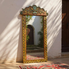 Indian Hand Carved Painted Solid Wooden Mirror Frame 81