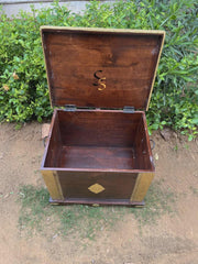 Indian Hand Carved Brass Work Solid Wood Storage Blanket Box C42