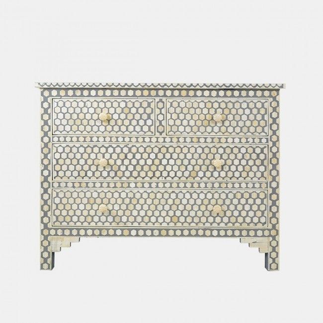 Maaya Bone Inlay Chest of Drawer sideboard Grey Honeycomb