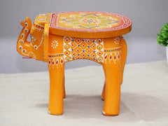 Brush & Timber Handpainted Solid Mango Wood Elephant Side Table in Multicolor