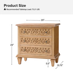 Indian Hand Carved  3- Drawer Solid Wood Bedside Table    09