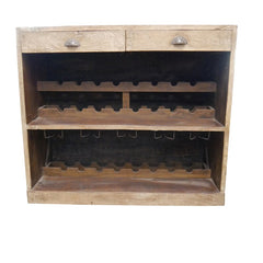 Indian Hand Carved Rustic Wood & Metal Bar Cabinet B2