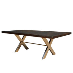 Industrial Large Rustic Wood Industrial Iron X Base Dining Table Black