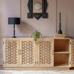Indian Hand Carved Solid Wood Four Door Sideboard S69