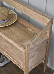 Indian Antique Hand Carved Solid Wood Bench With Storage Blanket Box C36