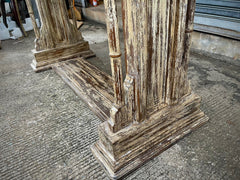 Indian Hand Carved Solid Wood Carved Console Table Rustic White