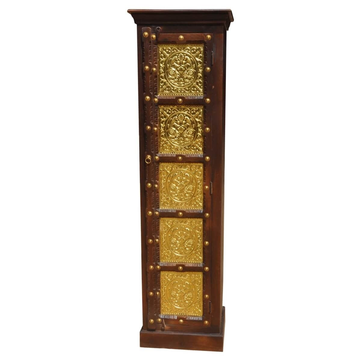 Brasswork Single Door Tall Cabinet with 1 door Embossed Brass