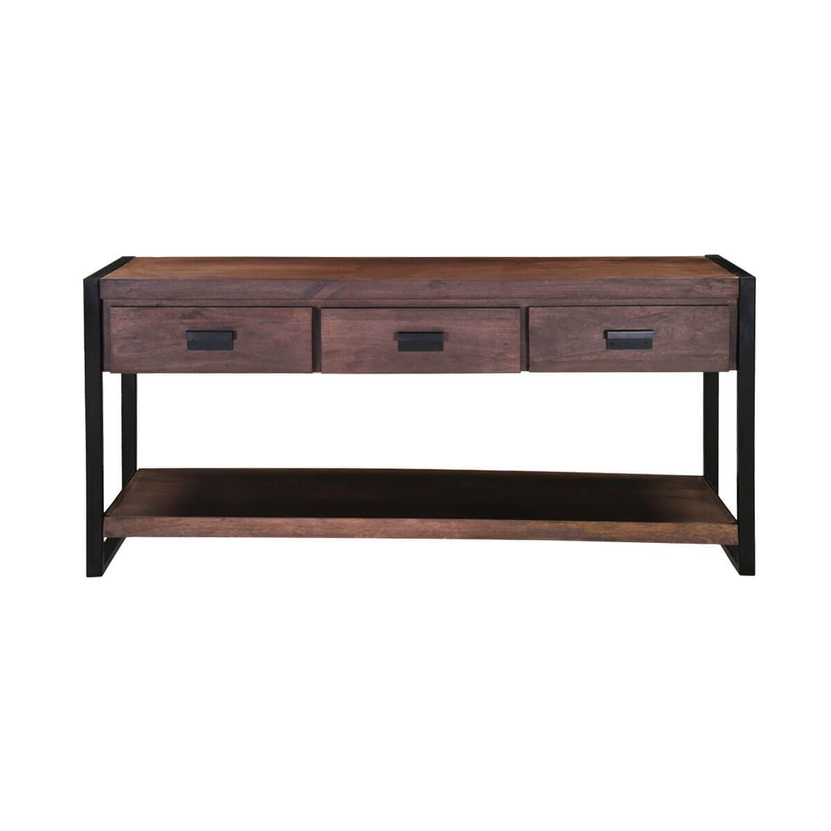 Modern Pioneer Mango Wood Industrial Hall Console Table w Drawers