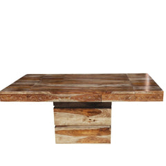 Square Pedestal Solid Wood Extendable Table Brown