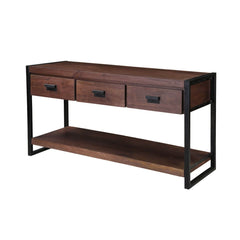 Modern Pioneer Mango Wood Industrial Hall Console Table w Drawers