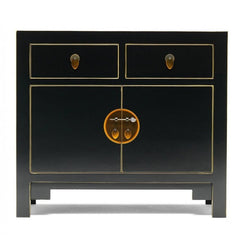 Golden Dragon Oriental Painted Solid Wood Black Small Sideboard 90x40x80cm