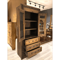 Metal Factory Industrial Indian Solid Wood & Metal Cabinet Bookshelf B13