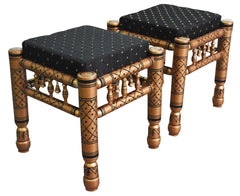 Heritage Indian Hand Carved Painted 2 pcs Stool Set