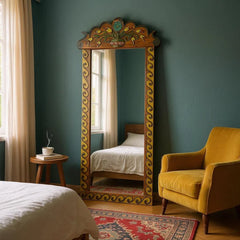 Indian Hand Carved Painted Solid Wooden Mirror Frame 81