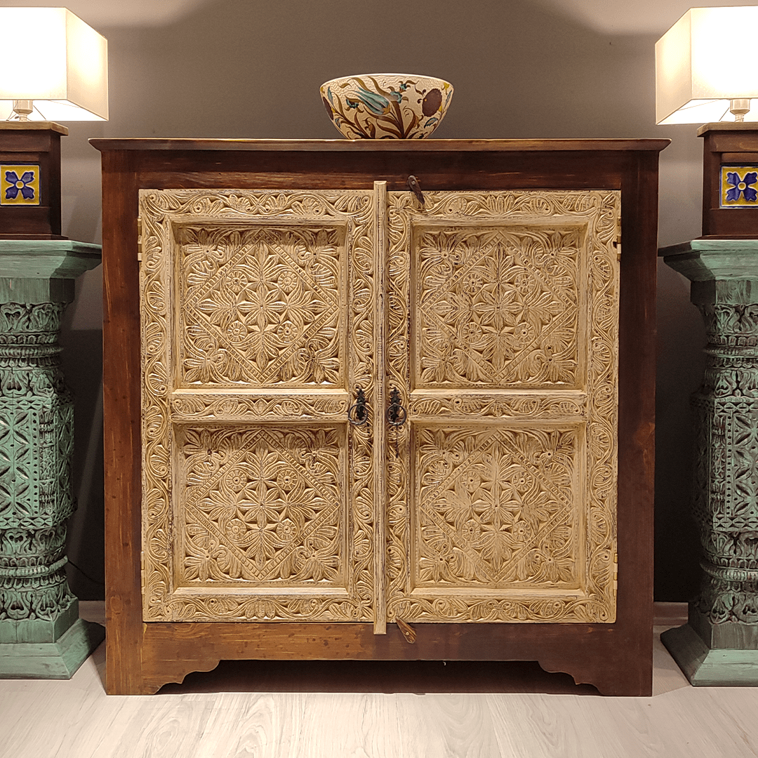 Indian Hand Carved Solid Hard Wood Cabinet D14