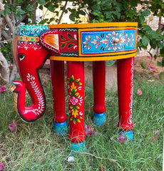 Indian Hand Painted Solid Wood Elephant Side Table 56