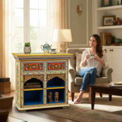 Indian Hand Painted Solid Wood Cabinet D138
