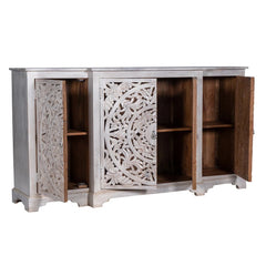 Indian Handmade Solid Wood Carved 4 Doors Sideboard