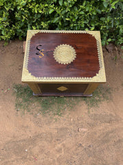 Indian Hand Carved Brass Work Solid Wood Storage Blanket Box C42