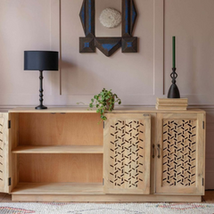 Indian Hand Carved Solid Wood Four Door Sideboard S69