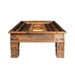 Mughal Hand Painted and Hand Carved Solid Wood Coffee Table C33