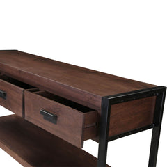 Modern Pioneer Mango Wood Industrial Hall Console Table w Drawers