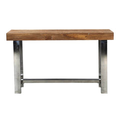 Modern Industrial Teak Wood & Polished Steel Hall Console Table