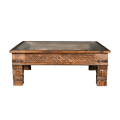 Mughal Hand Painted and Hand Carved Solid Wood Coffee Table C33