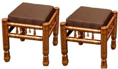 Heritage Indian Hand Carved Painted 2 pcs Stool Set