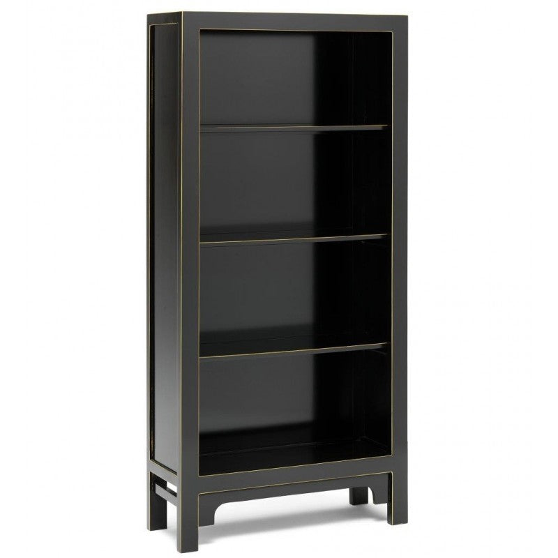 Golden Dragon Oriental Painted Solid Wood Black Large Bookshelf 80x30x170cm