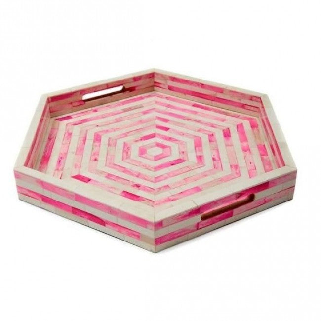 Maaya Bone Inlay Serving Tray - Octangle Pink 40x40x5cm