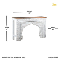 Mehrab Wooden Carved Entryway Console Table White