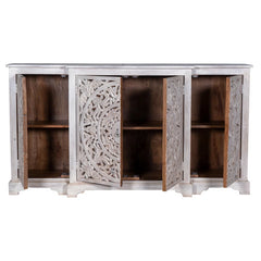 Indian Handmade Solid Wood Carved 4 Doors Sideboard