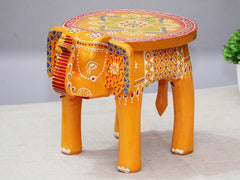 Brush & Timber Handpainted Solid Mango Wood Elephant Side Table in Multicolor