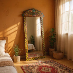 Indian Hand Carved Painted Solid Wooden Mirror Frame 81