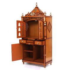 Large Sized Handmade Teak Wood Home Temple In Brown