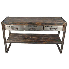 Industrial Museum 3 Drawer Reclaimed Wood & Iron Hall Console Table