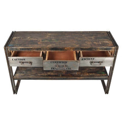 Industrial Museum 3 Drawer Reclaimed Wood & Iron Hall Console Table