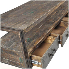 Industrial Museum 3 Drawer Reclaimed Wood & Iron Hall Console Table