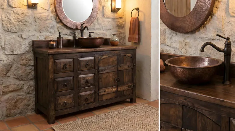 Indian Hand Carved Solid Wood Bathroom Vanity V11