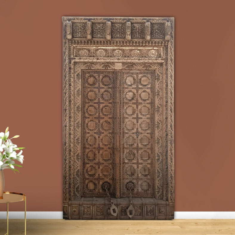Indian Vintage Antique Hand Carved Solid Wood Door 68