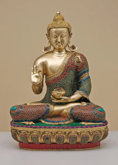 Indian Gautam Buddha Buddhist Buddha In Brass Statue With Inlay Work