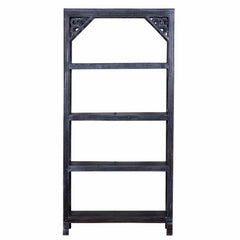 Kalah Solid Mango Wood Indian Hand Carved Bookshelf Black White Finish C8