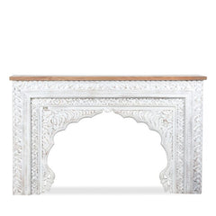 Mehrab Wooden Carved Entryway Console Table White