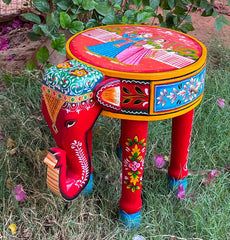 Indian Hand Painted Solid Wood Elephant Side Table 56