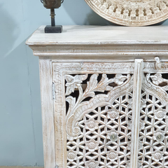 Handmade Indian Furniture Solid Hard Wood Carved 2 Doors Cabinet 90X40X90CM