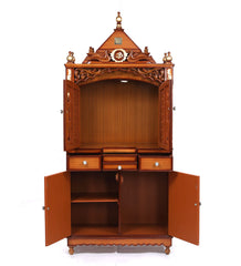 Large Sized Handmade Teak Wood Home Temple In Brown