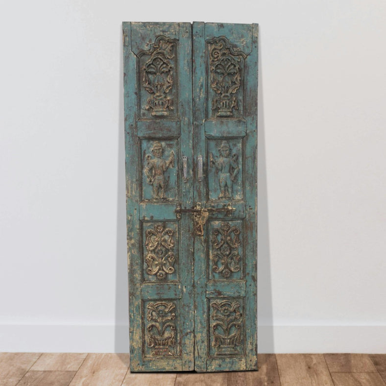Indian Vintage Antique Hand Carved Teak Wood Door Panel 124