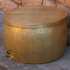 Indian Solid Wood Brass Drum Storage Coffee Table C146